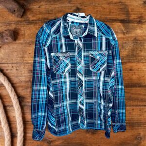 BKE Blue and Teal Checkered Casual Shirt